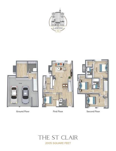 Floor plan for 3 beds, 2.5 baths, 2005 sqft